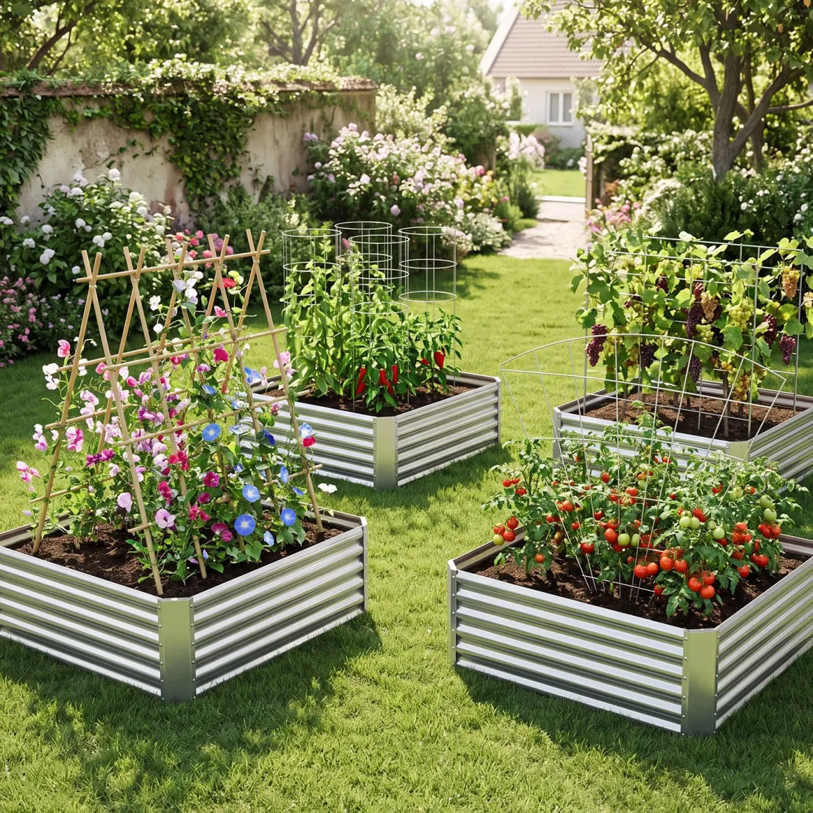 Hochbeet Metall Rechteckiger Pflanzkasten aus Verzinktem Blech mit Offenem Boden 124 x 124 x 44,5 cm