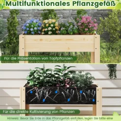 Hochbeet mit Ablage Erhöhtes Gartenbeet aus Holz Pflanzkasten mit Entwässerung 81 x 37 x 77 cm Natur