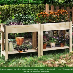 Hochbeet mit Ablage Erhöhtes Gartenbeet aus Holz Pflanzkasten mit Entwässerung 81 x 37 x 77 cm Natur