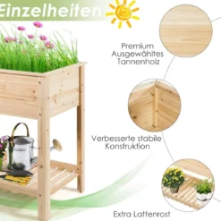 Hochbeet mit Ablage Pflanzkübel aus Holz Pflanzkasten 120 x 55 x 90 cm Natürlich