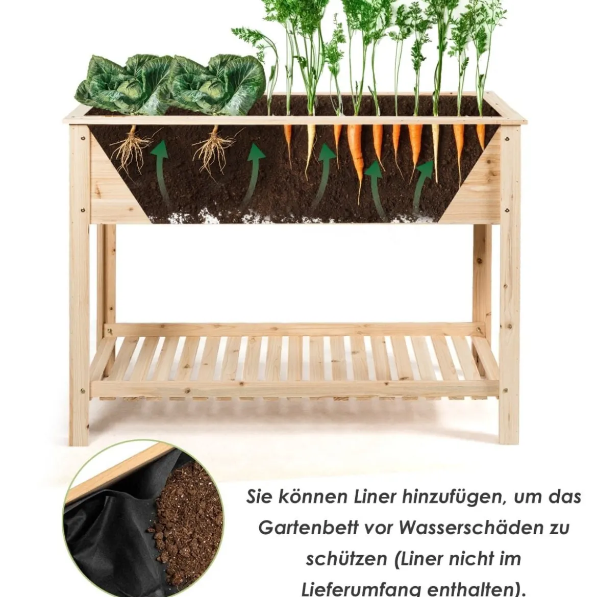 Hochbeet mit Ablage Pflanzkübel aus Holz Pflanzkasten 120 x 55 x 90 cm Natürlich