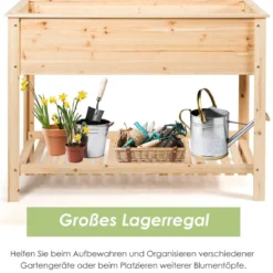 Hochbeet mit Ablage Pflanzkübel aus Holz Pflanzkasten 120 x 55 x 90 cm Natürlich
