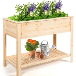 Hochbeet mit Ablage Pflanzkübel aus Holz Pflanzkasten 120 x 55 x 90 cm Natürlich