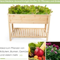 Hochbeet mit Ablage Pflanzkübel aus Holz Pflanzkasten 120 x 55 x 90 cm Natürlich