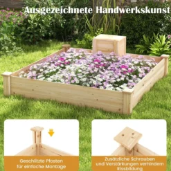 Hochbeet mit Kompostbehälter Holz Gartenbeet 300 L kapazität Pflanzkasten 124 x 124 x 25,5 cm