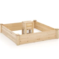 Hochbeet mit Kompostbehälter Holz Gartenbeet 300 L kapazität Pflanzkasten 124 x 124 x 25,5 cm