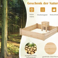 Hochbeet mit Kompostbehälter Holz Gartenbeet 300 L kapazität Pflanzkasten 124 x 124 x 25,5 cm