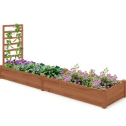 Hochbeet mit Rankgitter Blumenkasten mit Spalier Pflanzkasten Tannenholz 235 x 63 x 102 cm Braun
