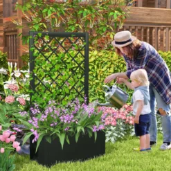 Hochbeet mit Rankgitter 112 cm Metall-Pflanzkasten für Kletterpflanzen Gemüse Rankpflanzen Blumen