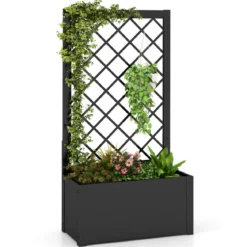 Hochbeet mit Rankgitter 112 cm Metall-Pflanzkasten für Kletterpflanzen Gemüse Rankpflanzen Blumen