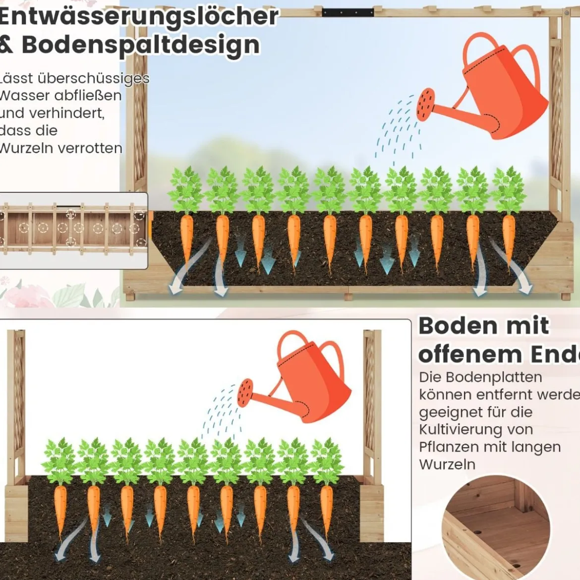 Hochbeet mit Rankgitter & hängendem Dach Pflanzkasten mit Rankhilfe Orange/Natur