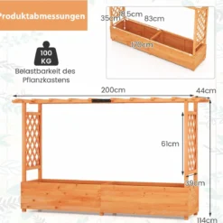 Hochbeet mit Rankgitter & hängendem Dach Pflanzkasten mit Rankhilfe Orange/Natur