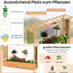 Hochbeet mit Rankgitter & hängendem Dach Pflanzkasten mit Rankhilfe Orange/Natur