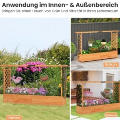 Hochbeet mit Rankgitter & hängendem Dach Pflanzkasten mit Rankhilfe Orange/Natur