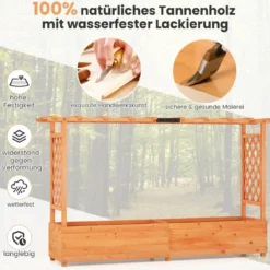 Hochbeet mit Rankgitter & hängendem Dach Pflanzkasten mit Rankhilfe Orange/Natur