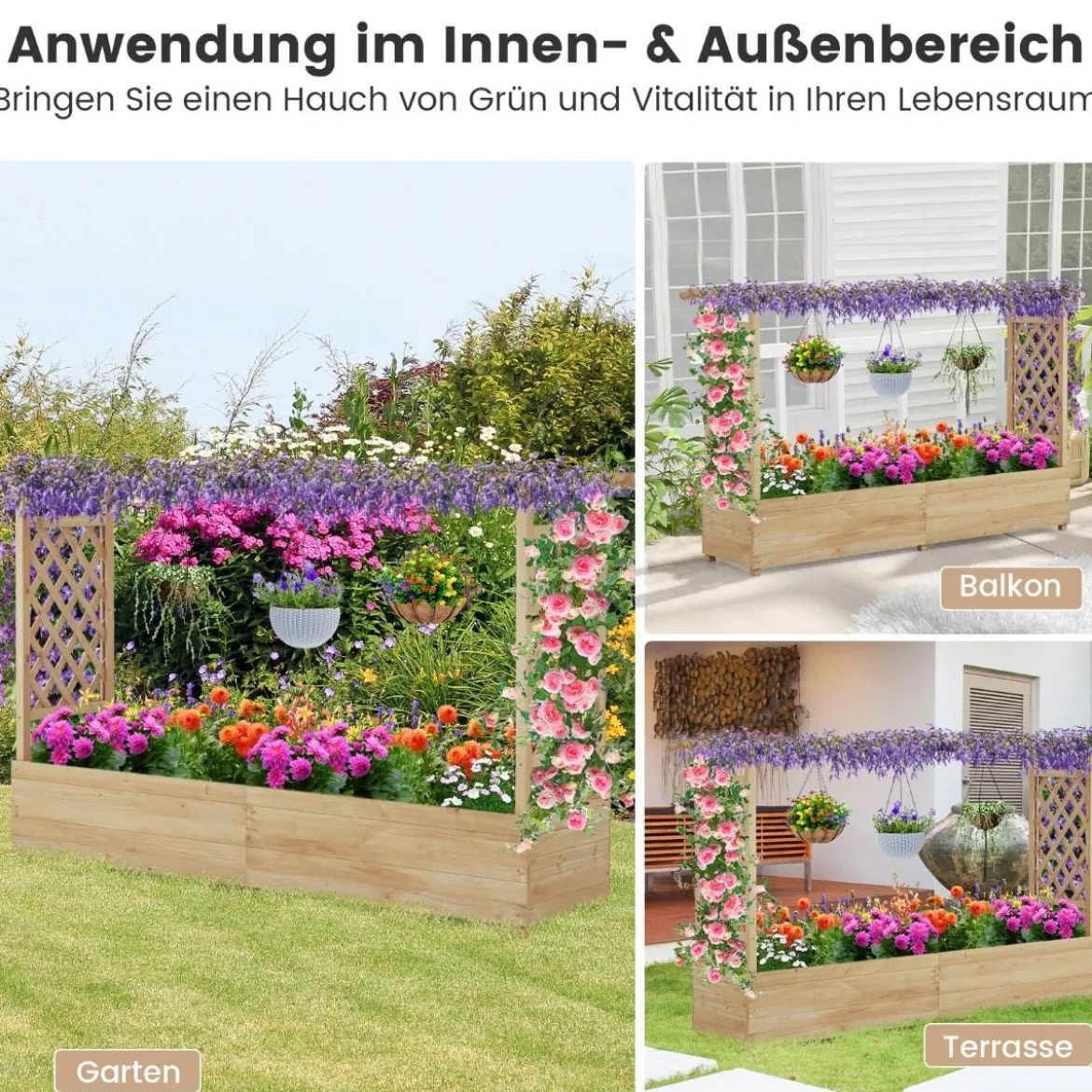 Hochbeet mit Rankgitter & hängendem Dach Pflanzkasten mit Rankhilfe Orange/Natur