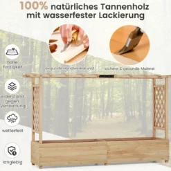 Hochbeet mit Rankgitter & hängendem Dach Pflanzkasten mit Rankhilfe Orange/Natur