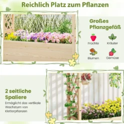 Hochbeet mit Rankgitter & hängendem Dach Pflanzkasten mit Rankhilfe & Abflusslöchern Natur 115 x 40 x 103 cm