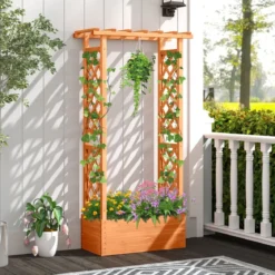 Hochbeet mit Rankgitter & Hängendem Dach Pflanzkasten Blumenkasten für Kletterpflanzen