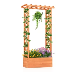 Hochbeet mit Rankgitter & Hängendem Dach Pflanzkasten Blumenkasten für Kletterpflanzen