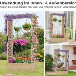 Hochbeet mit Rankgitter & hängendem Dach, Pflanzkasten mit Rankhilfe 110 x 44 x 182 cm
