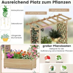 Hochbeet mit Rankgitter & hängendem Dach, Pflanzkasten mit Rankhilfe 110 x 44 x 182 cm