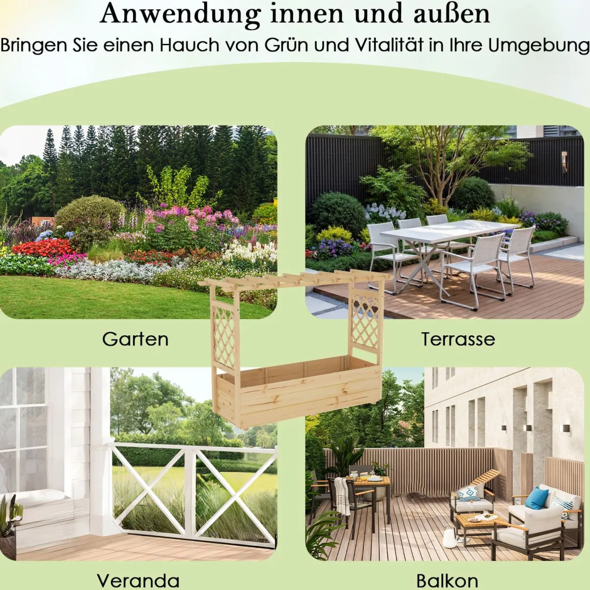 Hochbeet mit Rankgitter & hängendem Dach Pflanzkasten mit Rankhilfe & Abflusslöchern Blumenkasten Natur 150 x 50 x 104 cm