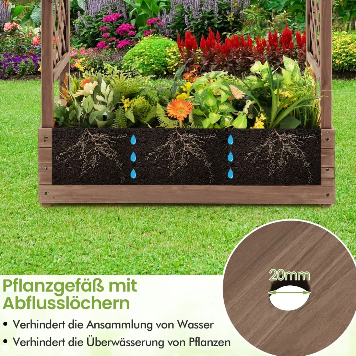 Hochbeet mit Rankgitter & Hängendem Dach Pflanzkasten Blumenkasten für Kletterpflanzen