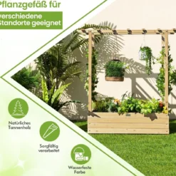 Hochbeet mit Rankgitter & Hängendem Dach Pflanzkasten Blumenkasten für Kletterpflanzen