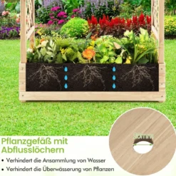 Hochbeet mit Rankgitter & Hängendem Dach Pflanzkasten Blumenkasten für Kletterpflanzen