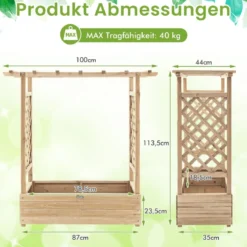 Hochbeet mit Rankgitter & Hängendem Dach Pflanzkasten Blumenkasten für Kletterpflanzen