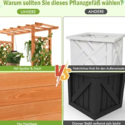 Hochbeet mit Rankgitter & Hängendem Dach Pflanzkasten Blumenkasten für Kletterpflanzen