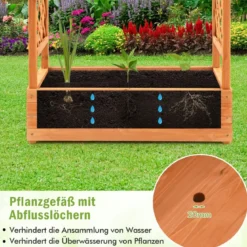 Hochbeet mit Rankgitter & Hängendem Dach Pflanzkasten Blumenkasten für Kletterpflanzen