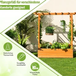 Hochbeet mit Rankgitter & Hängendem Dach Pflanzkasten Blumenkasten für Kletterpflanzen