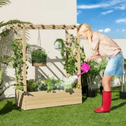 Hochbeet mit Rankgitter & Hängendem Dach Pflanzkasten Blumenkasten für Kletterpflanzen