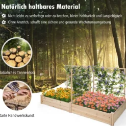 Hochbeet mit Rankgitter Pflanzkasten Tannenholz Pflanzkübel mit Sichtschutz 222 x 114 x 110 cm Braun/Natur