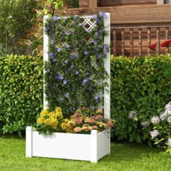 Hochbeet mit Rankgitter 3-stufig höhenverstellbar Blumenkasten mit Spalier 76 x 45 x 150 cm Weiß