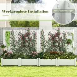 Hochbeet mit Rankgitter 3-stufig höhenverstellbar Blumenkasten mit Spalier 76 x 45 x 150 cm Weiß