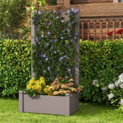 Hochbeet mit Rankgitter 3-stufig höhenverstellbar Blumenkasten mit Spalier 76 x 45 x 150 cm Kaffee