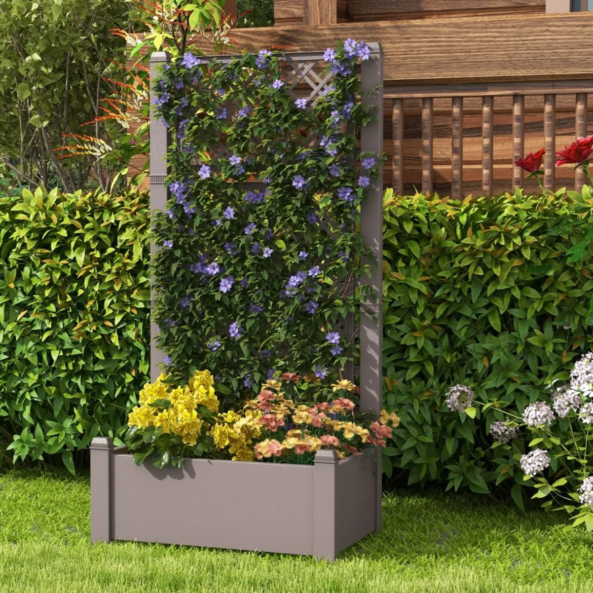 Hochbeet mit Rankgitter 3-stufig höhenverstellbar Blumenkasten mit Spalier 76 x 45 x 150 cm Kaffee
