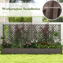 Hochbeet mit Rankgitter 3-stufig höhenverstellbar Blumenkasten mit Spalier 76 x 45 x 150 cm Kaffee