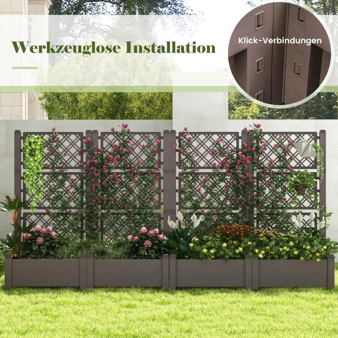 Hochbeet mit Rankgitter 3-stufig höhenverstellbar Blumenkasten mit Spalier 76 x 45 x 150 cm Kaffee