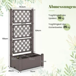 Hochbeet mit Rankgitter 3-stufig höhenverstellbar Blumenkasten mit Spalier 76 x 45 x 150 cm Kaffee