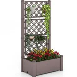 Hochbeet mit Rankgitter 3-stufig höhenverstellbar Blumenkasten mit Spalier 76 x 45 x 150 cm Kaffee