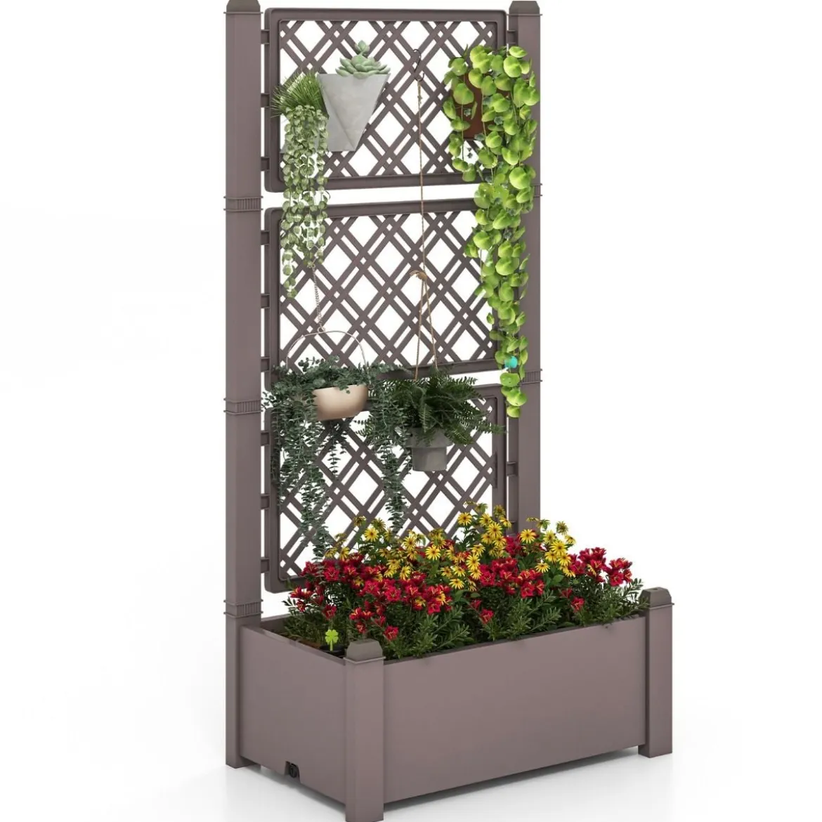 Hochbeet mit Rankgitter 3-stufig höhenverstellbar Blumenkasten mit Spalier 76 x 45 x 150 cm Kaffee