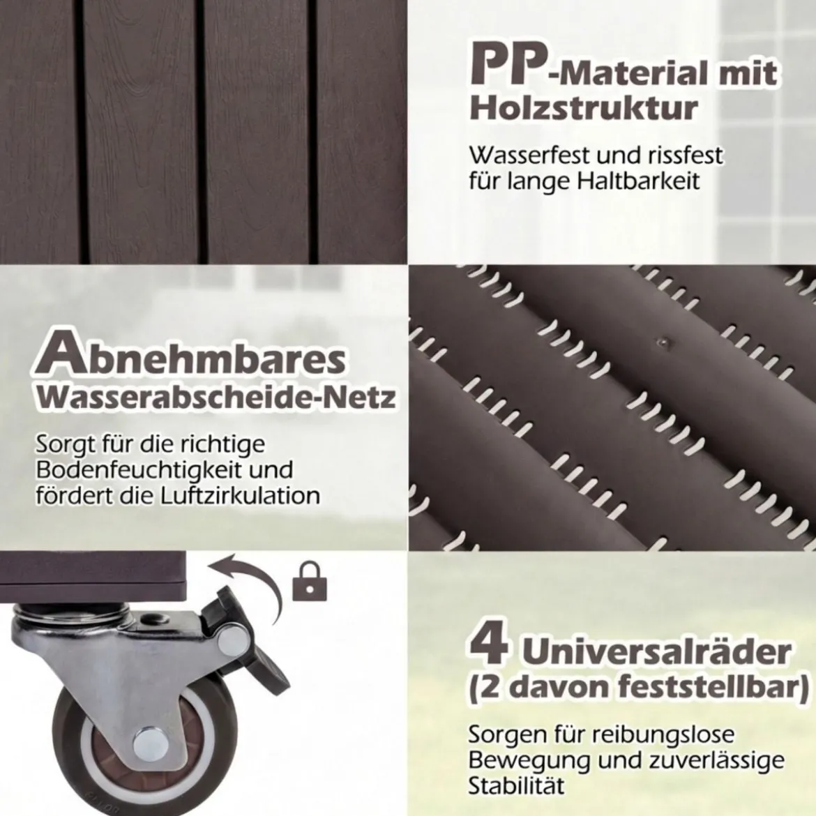 Hochbeet mit Rollen erhöhtes teilbares Gemüsebeet mit Wasserstandsanzeiger Braun