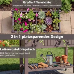 Hochbeet mit Rollen erhöhtes teilbares Gemüsebeet mit Wasserstandsanzeiger Braun