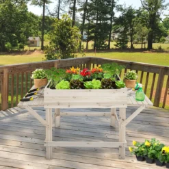 Hochbeet mit 2 Seitenablage Pflanzkübel Holz Pflanzkasten Blumenbeet Kräuterbeet Pflanztrog Natur