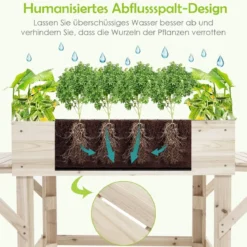 Hochbeet mit 2 Seitenablage Pflanzkübel Holz Pflanzkasten Blumenbeet Kräuterbeet Pflanztrog Natur