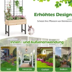 Hochbeet mit Spalier Blumenbeet mit Ablauflöchern Gartenbeet Pflanzkasten Holz 79 x 35 x 108 cm